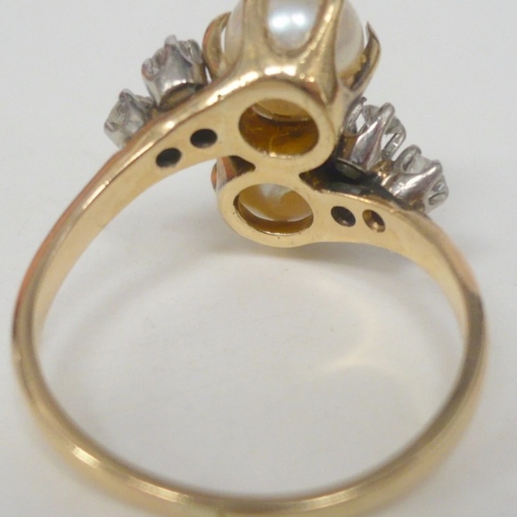 Estate 14K Akoya Pearls Diamond Ring Size 6 - Picture 4 of 12